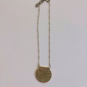 Leather Pendant Necklace on Beaded Chain